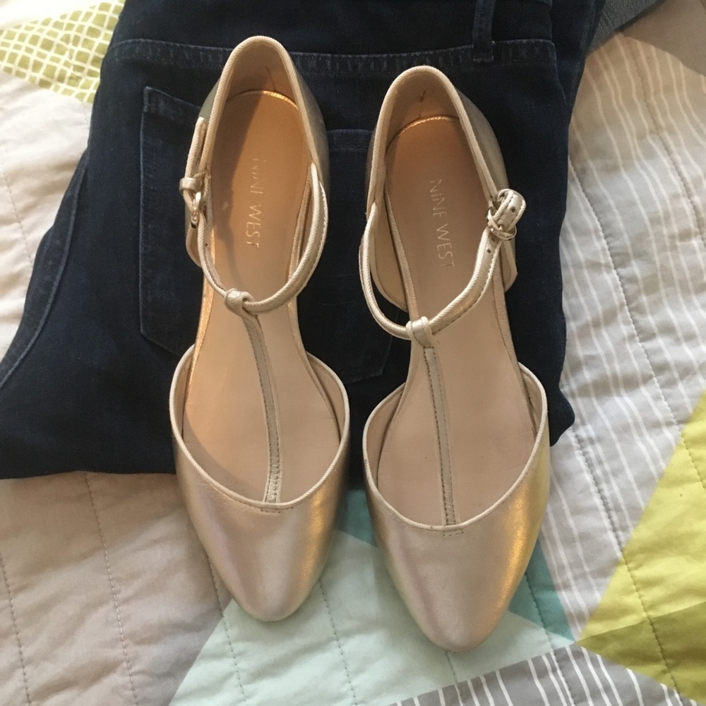 Nine West Gold T Strap Flats
